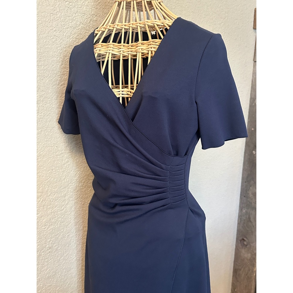 Armani Collezioni Navy Blue Faux Wrap Ruched Sheath Dress Made in Italy 4 Luxe - Picture 2 of 16